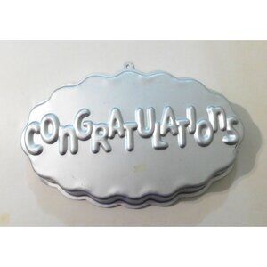Wilton Congratulations Cake Pan Vintage 1986 Scalloped Oval Aluminum Baking